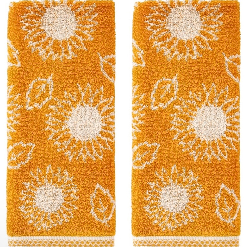 SKL Home Sunflower Jacquard Hand Towel 2pc Set for Bath/Kitchen (102)